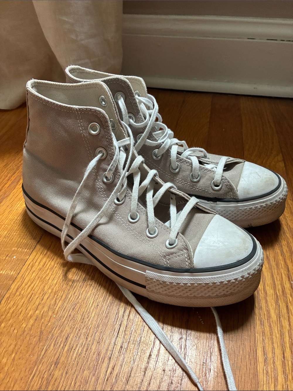 Converse Beige High-Top Canvas Sneakers with White Soles